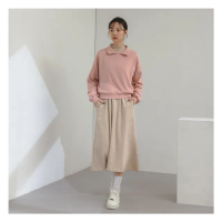 【MO-BO】MIT磨毛條紋寬鬆高領洋裝