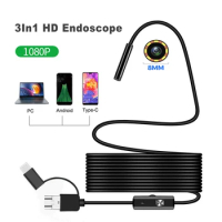 1080P Endoscope Camera 720P Snake Sewer Industrial Piping Borescope Car Inspection Endoscopic 3In1 For Android Pc Usb Type C