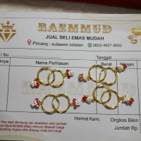 Anting anak ring bulat gerigi karakter emas mudah kadar 5% [05gr
