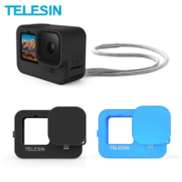 TELESIN Soft Silicone Case For GoPro12 Lens Cap Blue Black Adjustable Hand Wrist Strap For GoPro Hero 9 10 11 12 Black Accessory