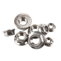 304 High-Quality Stainless Steel M3 M4 M5 M6 M8 M10 M12 5/16-8 Hexagonal Flange Face Nuts with Auto-Locking Serrated Screw Locks