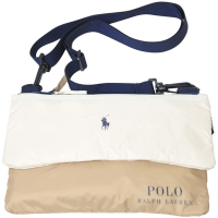 POLO Ralph Lauren 經典小馬LOGO圖騰防水機能斜背包(米白/駝色)