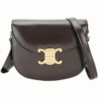 CELINE 賽琳 BESACE Clea 亮面小牛皮凱旋鎖扣馬鞍包(咖啡色)