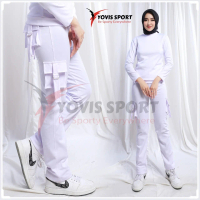 CELANA OLAHRAGA PANJANG CARGO KANTONG 4 WANITA YOVIS SPORT PDL SENAM,OBIC,GYM,SPORT PUTIH