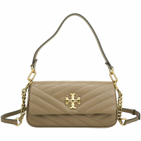 TORY BURCH Kira Chevron 羊皮絎縫翻蓋斜背/肩背腋下包(灰棕色)