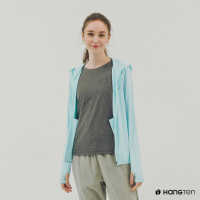 【Hang Ten】女裝-恆溫多功能-方格提織涼感防曬彈力連帽外套(淺藍)