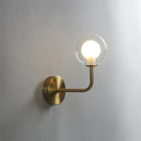 Nordic Retro Wall Lamps Creative Simple Glass Ball Metal Bend Wall Lamp Living Room Study Bedroom Bedside Gold Black Wall Lights