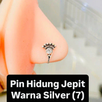 Anting Hidung Jepit Permata Warna Silver (7) Pin Hidung Jepit Tanpa Tindik