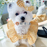 小狗狗貓咪寵物衣服夏裝薄款裙子泰迪比熊博美格子娃娃衫【淘夢屋】