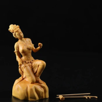 Orient Classical Chinese Fiddle Erhu Beauty Women Statue Home Decor Wood Craft Statue Statues For Decoration