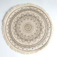 【JEN】歐式復古圓形棉麻桌巾桌墊隔熱墊地毯地墊52cm