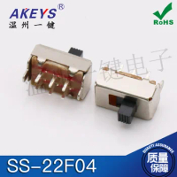 10Pcs SS22F04 2P2T 6Pin 2-Gear Vertical Power Sliding Switch With 2 Fixed Pin Handle Height 4mm
