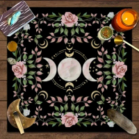 1PC, Triple Moon Flower and Plant Altar Cloth, Altar Cloth, Tarot Card Table Cloth, Huaweika Teach Tarot Card Mat Decoration