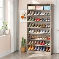 Tall Shoe Cabinet, 9 Tiers 40-45 Pairs Heavy Duty Wood Freestanding Shoe Storage Cabinet, 70.8'' Tall Shoe Cabinet Beige Gray