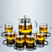 唐豐玻璃茶具帶杯架家用透明功夫泡茶壺帶把小茶杯倒掛置物架簡約
