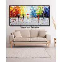 Lukisan Abstrak Pohon Payung Hiasan Dinding Vintage - FUTURE ART PAINTING dengan bingkai putih 80x15