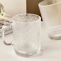 【日日好事】海棠花玻璃杯 杯子 浮雕早餐杯 耐熱玻璃杯(水杯 麥片杯 玻璃杯 奶茶杯)