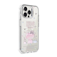 【apbs】三麗鷗 iPhone 16/15/14/13/12系列 防震雙料隱形立架水晶彩鑽手機殼(清透凱蒂)
