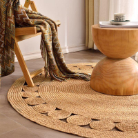 地毯 房間地毯 客廳地毯 床邊地毯 臥室地毯家用蘆葦草編地墊 蒲草圓形地毯 臥室黃麻床邊墊