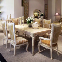 European dining table luxury French marble dining table and chair combination villa solid wood carved rectangular dining table