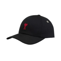 AMI Paris Red Ami De Coeur Cotton Gabardine Embroidered Cap Black