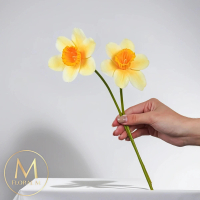 【Floral M】浪漫限定冬季橙黃色西洋水仙花仿真花花材 （4入組）(人造花/塑膠花/假花/裝飾花)