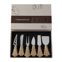 Western knife Christmas tree rubber wooden handle cheese knife butter knife gift box cheese set of 6 pieces.