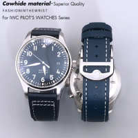 20mm 21mm 22mm Leather Cowhide Watchband Fit for IWC Pilot Spitfire princekin Mark TOP GUN Blue Watch Strap Folding Buckle