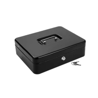 Cash Box Metal Cash Box With Tray And Key Lock, Tiered Locking Cash Box, Durable Lock Safe With 4 Bills, 5 Coin Slots