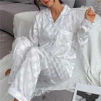 New Pajamas Sets For Women Sexy Silk Women Casual Pajama Sets Sleepwear Long-Sleeve Cardigan Set Female Ice Silk Pyjamas Home
