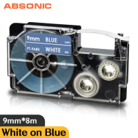 1PK 9mm*8m XR-9ABU White on Blue Label Tape Compatible For Casio KL60 KL100 KL120 KL750 KL780 KL820 KL7000 KL-7200 Label Printer