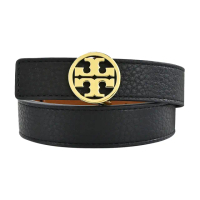 【TORY BURCH】MILLER荔枝紋牛皮雙面皮帶(黑金)