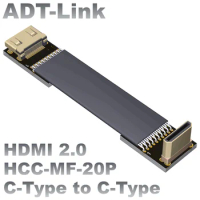 ADT-Link Mini-HDMI 2.0 Ribbon FPV FPC Flexible Flat Cable Raspberry Pi 4 Mini-HD Male To Female 90° FFC 20P Short HD Cable
