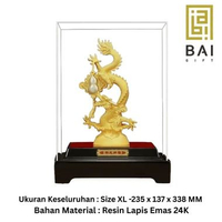 BAI GIFT Patung Naga Giok Lapis Emas 24K Pajangan Shio Naga dengan Giok EMAS