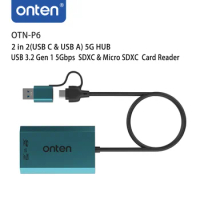 ONTEN OTN-P6 2 in 2(USB C &amp; USB A) 5G HUB USB 3.2 Gen 1 5Gbps SDXC &amp; Micro SDXC Card Reader