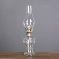 Classic Large Kerosene Lamp with Wick Clear Oil Lamp Lantern Chamber Vintage Glass Oil Lamps for Indoor Use Decor Lighting