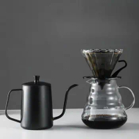 350/600ML Long Gooseneck Coffee Pot 304 Stainless Steel with Scale Drip Coffee Kettle Slender Spout with Lid