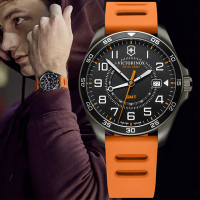 VICTORINOX瑞士維氏 Fieldforce 經典GMT腕錶-橘x黑 42mm / VISA-241897