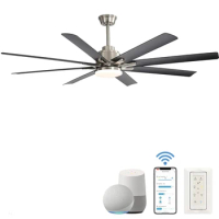 66 Inch Large Ceiling Fan With Dimmable Led Light 8 ABS Blades Smart Remote Control Reversible DC Motor For Living Room
