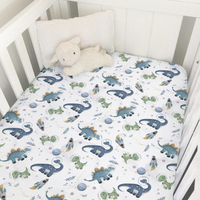 Watercolor Space Dinosaurs Baby Crib Sheet 52''x28'' Cute Dinosaur Rockets Planet Stars Leaves Snug 