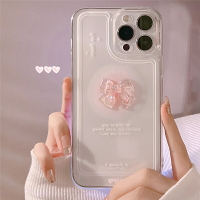 手機殼 ● 粉色水晶蝴蝶結適用iPhone12Promax蘋果13手機殼11透明立體x xr女