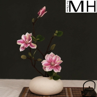 中式手感玉蘭仿真花束 假花客廳擺設茶幾玄關裝飾花藝擺件小盆栽