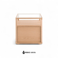 Nakas Kayu Jati Top Kaca / Bedside Table Minimalis / Meja Samping Tempat Tidur | HORATIU