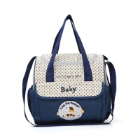 Fashionable printed cartoon multifunctional one shoulder mommy bag Portable lightweight diagonal diaper bag