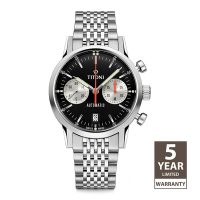 TITONI瑞士梅花錶 傳承系列 X Café Racer 雙眼計時機械錶 熊貓錶 (94020 S-681)-黑面鍊帶/41mm