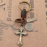 歐美風精致十字架標志鑰匙扣復古手工編制腰掛件汽車掛飾品合金