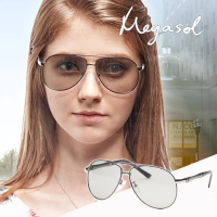 【MEGASOL】寶麗萊UV400偏光金屬太陽眼鏡(感光智能變色日夜全天候適用BS1003-槍框)