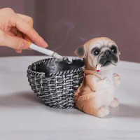 Cute Dog Ashtray Creative Resin Animal Ashtray Anti-fly Ash Holder Home Living Room Office Decoration Smoking Accessories