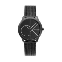 【Calvin Klein 凱文克萊】minimal系列 大CK 黑色質感霧殼 米蘭錶帶 手錶 CK錶 35mm(K3M5245X)
