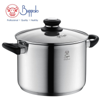 Buffalo 34824H SIMPLE COOK 不銹鋼加厚底高身雙耳煲連玻璃鍋蓋 24cm / 7L 香港行貨